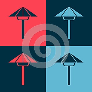 Pop art Traditional Japanese umbrella from the sun icon isolated on color background. Vector
