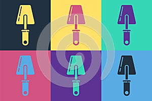 Pop art Trowel icon isolated on color background. Vector