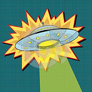 Pop art UFO with light beam