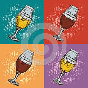 Pop art vector illustration of beer glass mug. Cartoon style background.