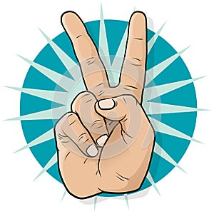 Pop Art Victory Hand Sign.