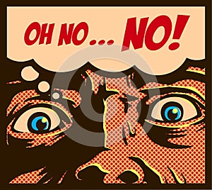 Pop art vintage comics style man in a panic with terrified face staring at something shocking vector illustration