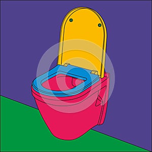 Pop art wall hung toilet bowl image.