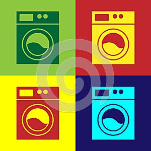 Pop art Washer icon isolated on color background. Washing machine icon. Clothes washer - laundry machine. Home appliance
