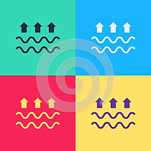 Pop art Waves of water and evaporation icon isolated on color background. Vector