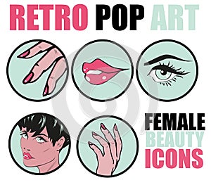 Pop Art Web site Icons Set - Beauty Woman Hand Nails Hair Face L