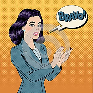 Pop Art Woman Applauding with Expression Bravo