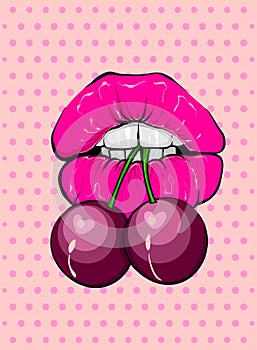 Pop art woman cartoon sexy glossy lips