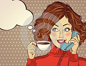 pop art woman with coffee cup