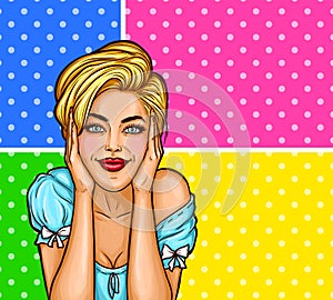 pop art woman dreaming with open eyes