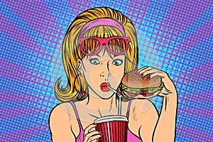 Pop art woman with fast food photo