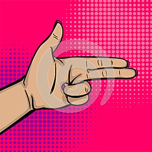 Pop art woman hand show bang gun finger