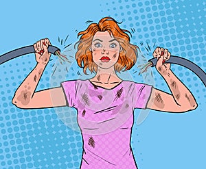 Pop Art Woman Holding Broken Electrical Cable