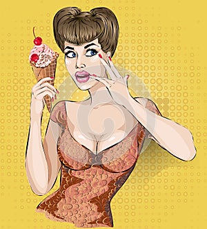 pop art woman portrait with ice cream