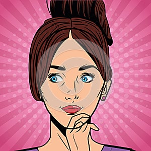 Pop art woman sexy face cartoon