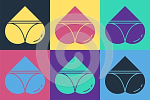 Pop art Women`s booty in a heart shape with panties on it icon isolated on color background. Erotic lingerie. Vector