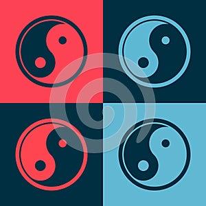 Pop art Yin Yang symbol of harmony and balance icon isolated on color background. Vector