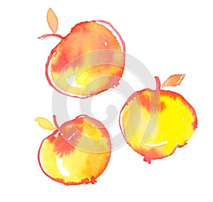 Pop color three little apples in decorative simple watercolor