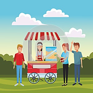 Pop corn cart cartoon