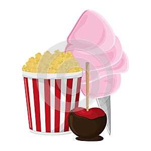 Pop corn sugar cotton and caramelized apple