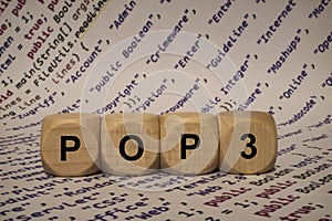 Pop3 - cube with letters and words from the computer, software, internet categories, wooden cubes