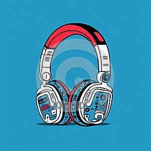 Pop Culture Mashup: Red And Blue Headphones In Keith Haring Style