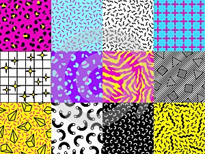 Pop Culture Nineties Seamless Pattern Background Set. Vector