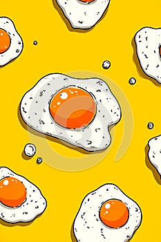 Pop Fried Egg Pattern Background.Bright Yellow Illustration with Fried Eggs.AI-generated