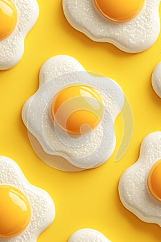 Pop Fried Egg Pattern Background.Bright Yellow Illustration with Fried Eggs.AI-generated