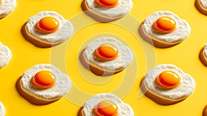 Pop Fried Egg Pattern Background.Bright Yellow Illustration with Fried Eggs.AI-generated