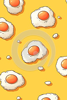 Pop Fried Egg Pattern Background.Bright Yellow Illustration with Fried Eggs.AI-generated