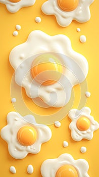 Pop Fried Egg Pattern Background.Bright Yellow Illustration with Fried Eggs.AI-generated