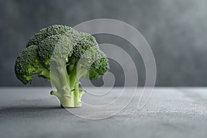 A pop of green, head of broccoli on a cool grey concrete table