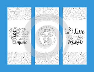 Pop, Indie, Rock, Jazz Vertical, Ethno Music Festival Banner Template, Live Musical Concert Vector Illustration photo