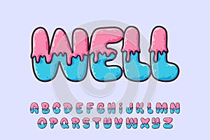 Pop Melt Alphabet Pink Blue Graffiti text vector Letters