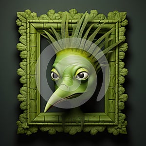 Pop Surrealism Bird Head In Frame: Zbrush, Green Academia, Edgy Caricatures photo