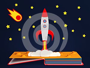 Pop up book with rocket launch