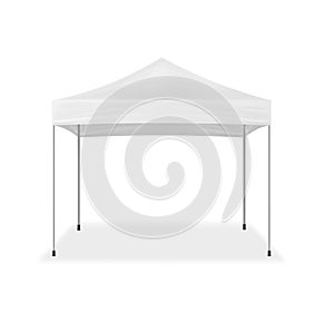 Pop-up canopy tent, vector mockup. Exhibition outdoor show pavilion, mock-up. White event marquee, template for design