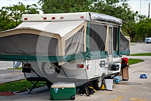 Pop-up rv camper at a camp ground