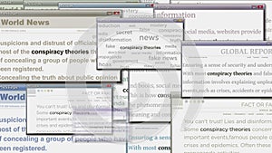 Pop up windows with Conspiracy theories seamless looped animation