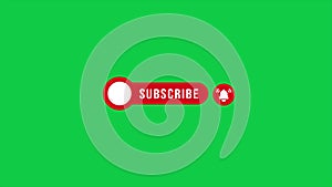 Pop up youtuber template subscribe button with bell icon ringing shaking with chroma green screen background