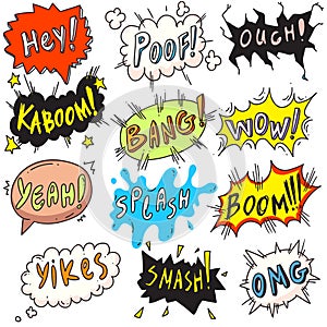 Popart comic bubble set isolated on white backdrop