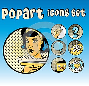 Popart Comic Icons Set Cookery photo