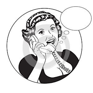 Popart comic retro woman talking by phone