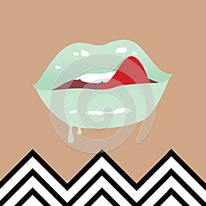 Popart illustaration with light blue lips.