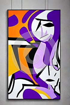 popart style, abstract marble modern painting tableau, pink, violet, orange, Ai-generated