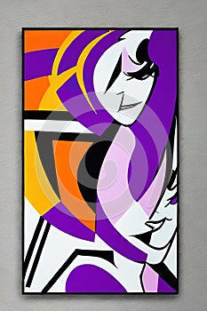 popart style, abstract marble modern painting tableau, pink, violet, orange, Ai-generated