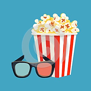 Popcorn and 3d glasses for watching movie