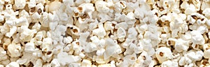 Popcorn background and texture. Panorama.