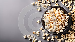 Popcorn in a Bowl on a Grey Background